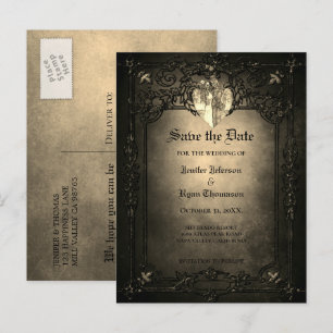 Gothic halloween wedding save the date postcard