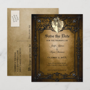 Gothic halloween wedding save the date postcard