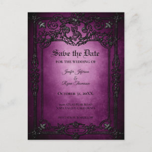Gothic halloween wedding save the date postcard