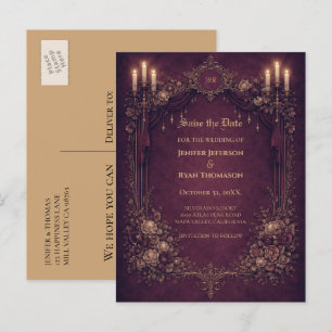 Gothic halloween wedding save the date postcard
