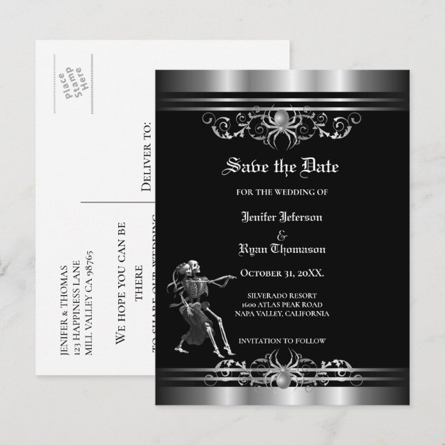 Gothic halloween wedding save the date postcard (Front/Back)