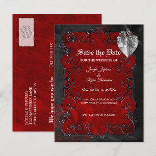 Gothic halloween wedding save the date postcard