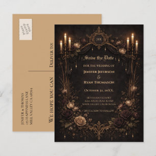 Gothic halloween wedding save the date postcard
