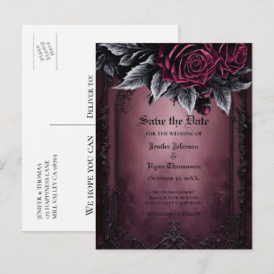 Gothic halloween wedding save the date postcard