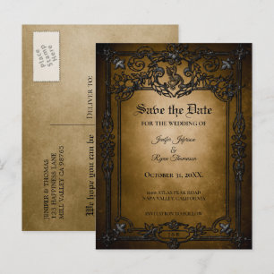Gothic halloween wedding save the date postcard