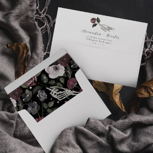 Gothic Halloween Wedding Skeleton Hand Rose White Envelope