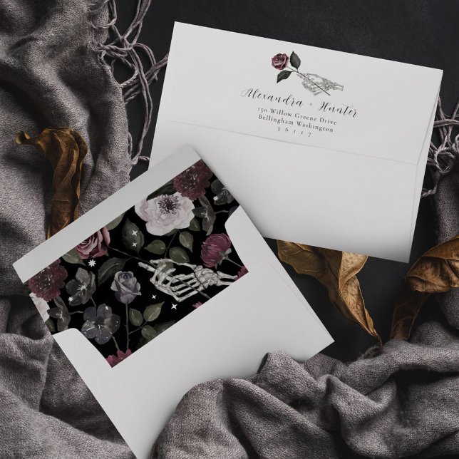 Gothic Halloween Wedding Skeleton Hand Rose White Envelope (Gothic Halloween Wedding Skeleton Hand Rose White )