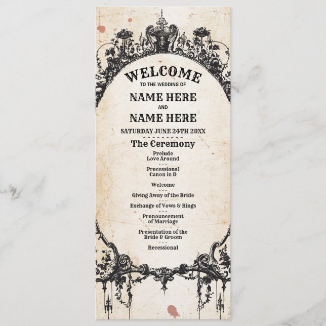 Gothic Halloween Welcome Menu Wedding Ceremony (Front)