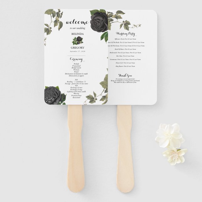 Gothic Halloween White Wedding Program Hand Fan (Front and Back)
