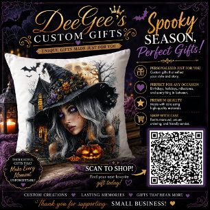 Gothic Halloween Witch Illustration Cushion