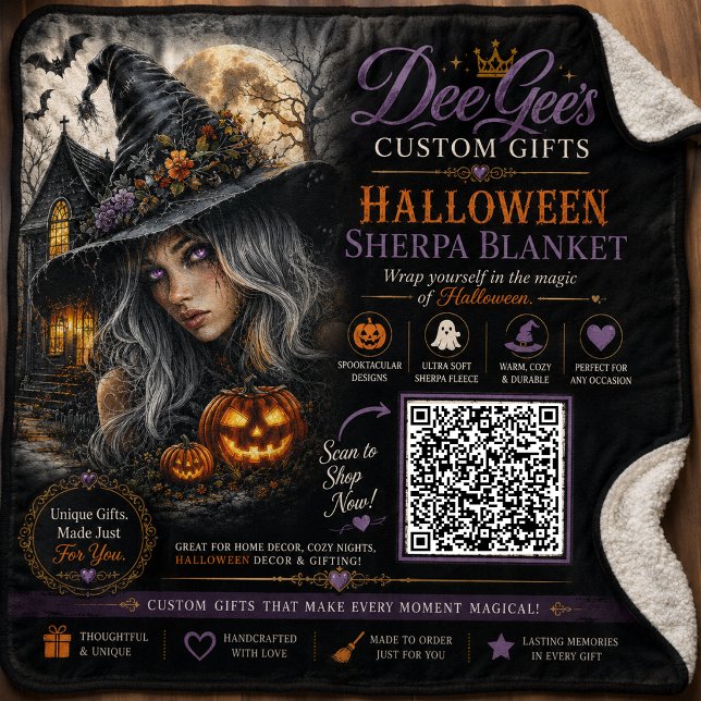 Gothic Halloween Witch Illustration Sherpa Blanket (Creator Uploaded)