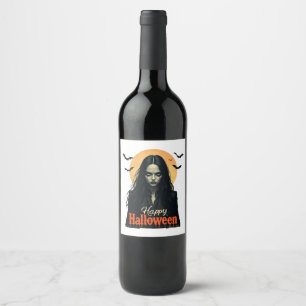 Gothic Halloween Witch Wine Label