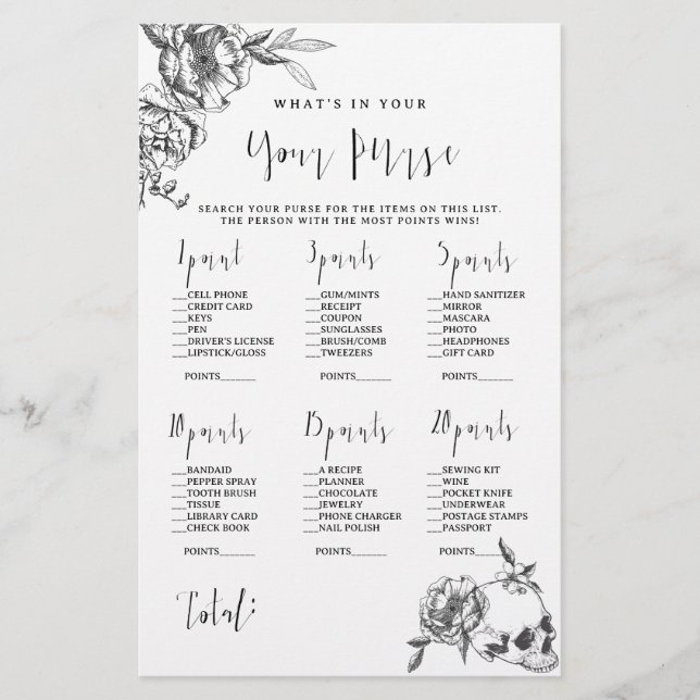Gothic Hand drawn Flowers bridal shower game flyer (Front)