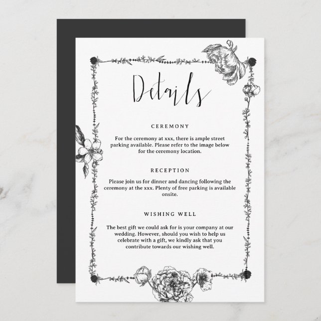 Gothic Hand drawn Flowers Detail Enclosure Card (Front/Back)