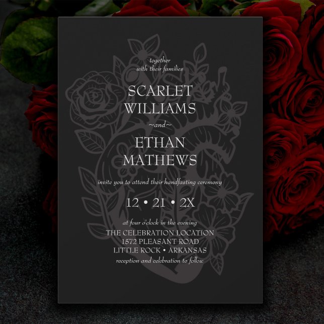 Gothic Handfasting Black Floral Heart Elegant Invitation (Creator Uploaded)