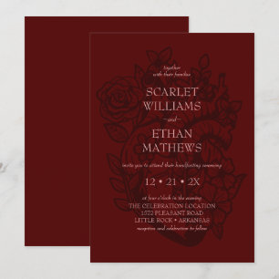Gothic Handfasting Blood Red Floral Heart Elegant Invitation
