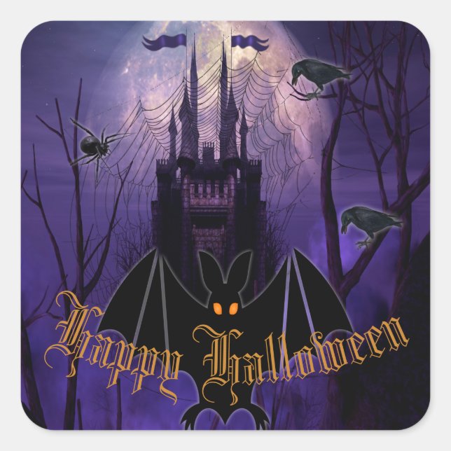 Gothic Haunted Castle Happy Halloween  Square Sticker (Front)