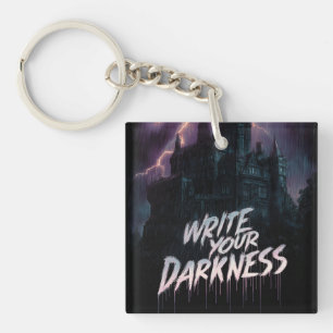 Gothic Haunted Castle Under Thunderstorm with Text Key Ring
