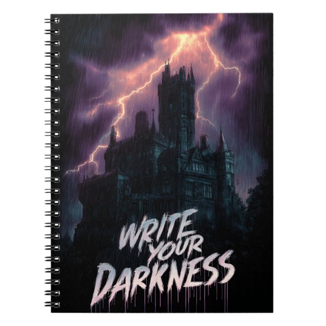 Gothic Haunted Castle Under Thunderstorm with Text Notebook (Front)
