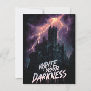 Gothic Haunted Castle Under Thunderstorm with Text Postcard