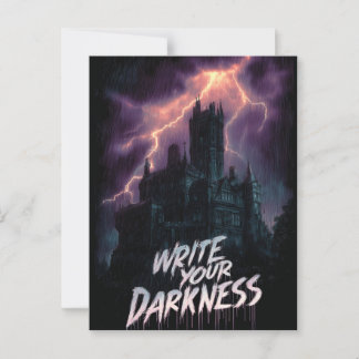 Gothic Haunted Castle Under Thunderstorm with Text Postcard