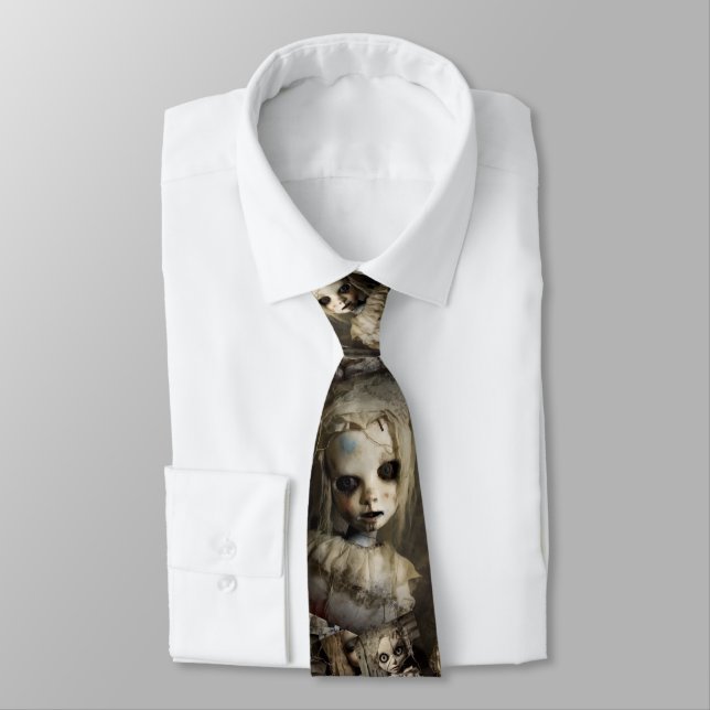 Gothic Haunted Doll Halloween Men's 80s Horror Tie (Tied)