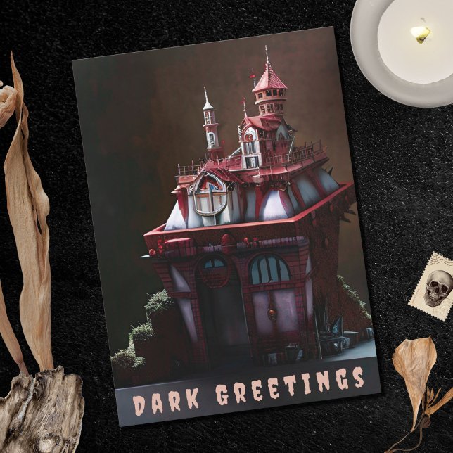 Gothic Haunted Family Victorian Red House Greeting Card (Creator Uploaded)