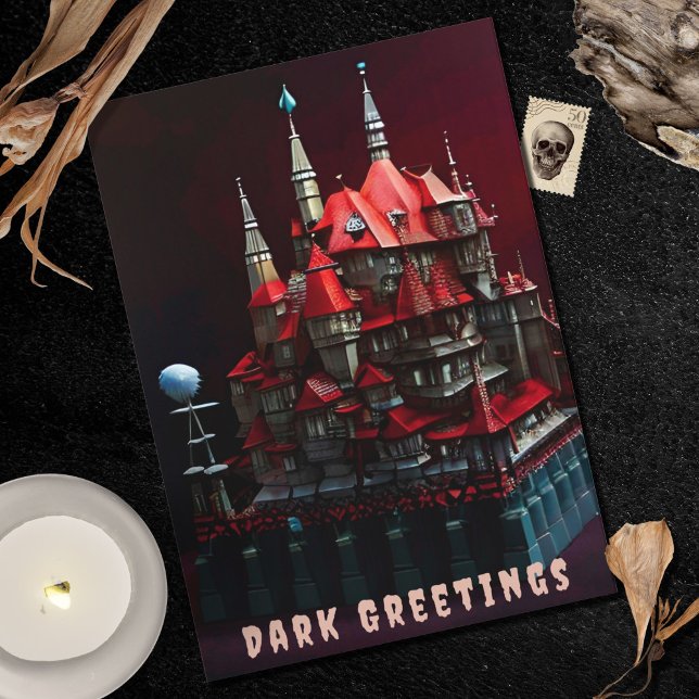 Gothic Haunted Family Victorian Red House Greeting Card (Creator Uploaded)