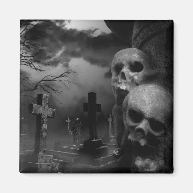 Gothic Haunted Graveyard, Skulls Tomb Magnet (Front)