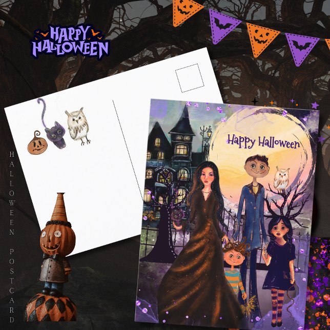 Gothic Haunted House Family Halloween Postcard (Gothic Haunted House Family Halloween Postcard)