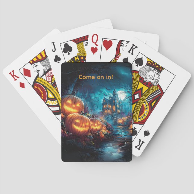 Gothic Haunted House Jack-O-Lanterns  Playing Cards (Back)
