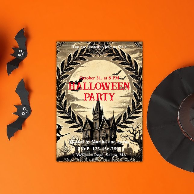 Gothic Haunted House Victorian Halloween Party Invitation (Gothic Haunted House Victorian Halloween Party Invitation)