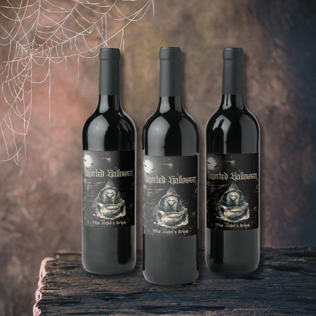 Gothic Haunted House Witch Halloween Party Wine Label (Creator Uploaded)