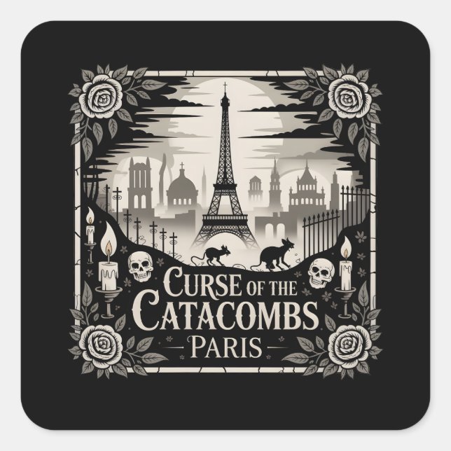 Gothic Haunted Skyline Paris Halloween Design    Square Sticker (Front)