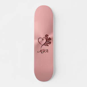 Gothic heart and roses on rose-gold with Monogram Skateboard