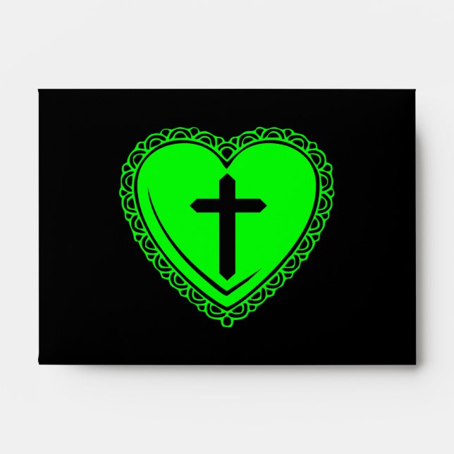 Gothic Heart + Cross (Black + Green) Envelope (Front)