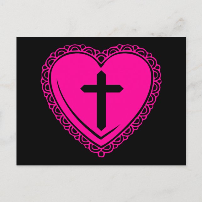 Gothic Heart + Cross (Black + Pink) Postcard (Front)