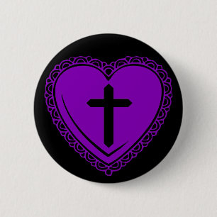 Gothic Heart & Cross (Black + Purple) 6 Cm Round Badge