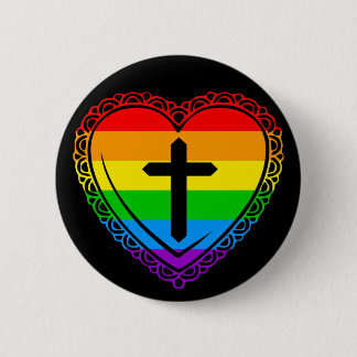 Gothic Heart & Cross (Black + Rainbow) 6 Cm Round Badge