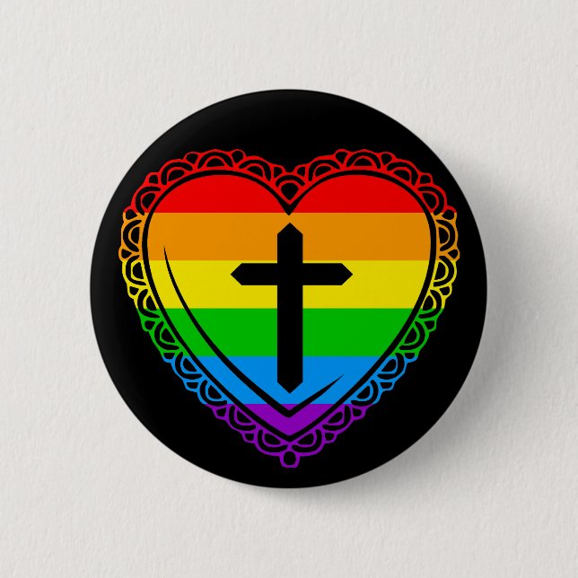 Gothic Heart & Cross (Black + Rainbow) 6 Cm Round Badge (Front)