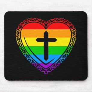 Gothic Heart & Cross (Black + Rainbow) Mouse Pad