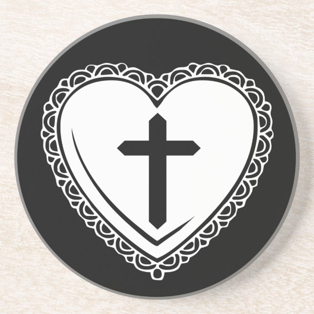 Gothic Heart + Cross Coasters (Black + White) (Front)