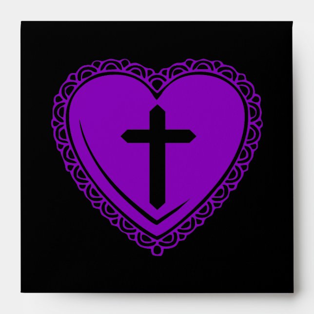 Gothic Heart + Cross Envelopes (Black + Purple) (Front)