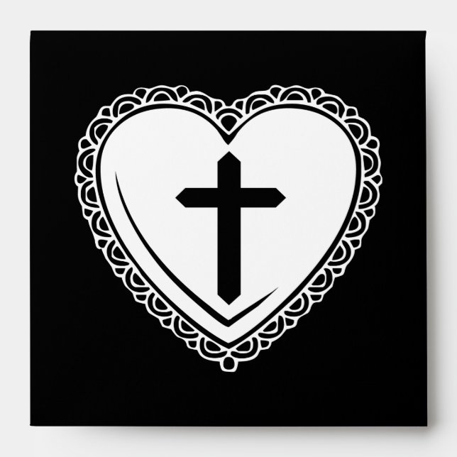 Gothic Heart & Cross Envelopes (Black + White) (Front)