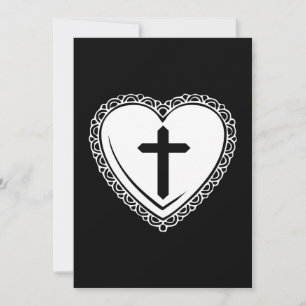 Gothic Heart & Cross Invitation (Black & White)