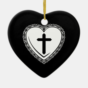 Gothic Heart + Cross Ornament (Black + White)