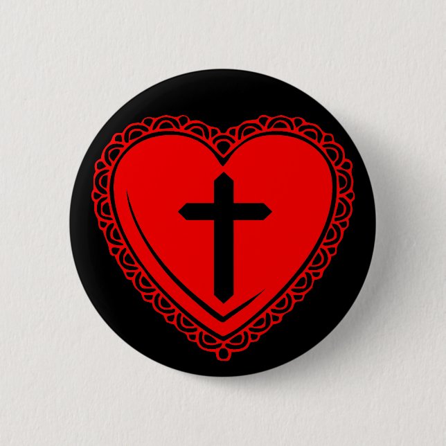 Gothic Heart + Cross Pin (Black + Red) (Front)