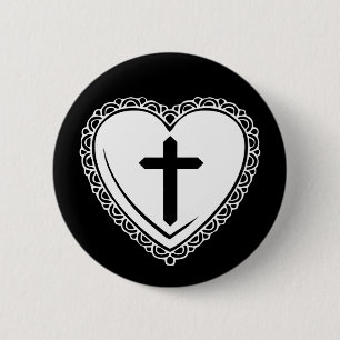 Gothic Heart & Cross Pin (Black & White)