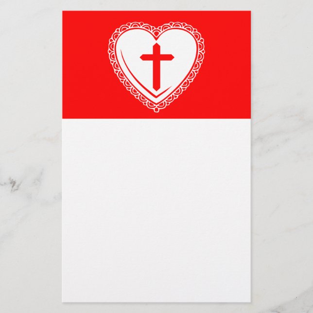 Gothic Heart + Cross (Red + White) Stationery (Front)