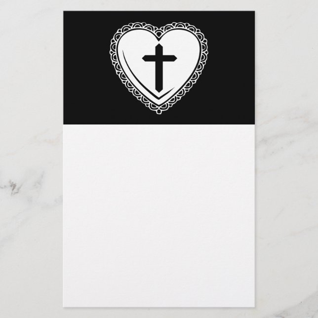 Gothic Heart & Cross Stationery (Black & White) (Front)